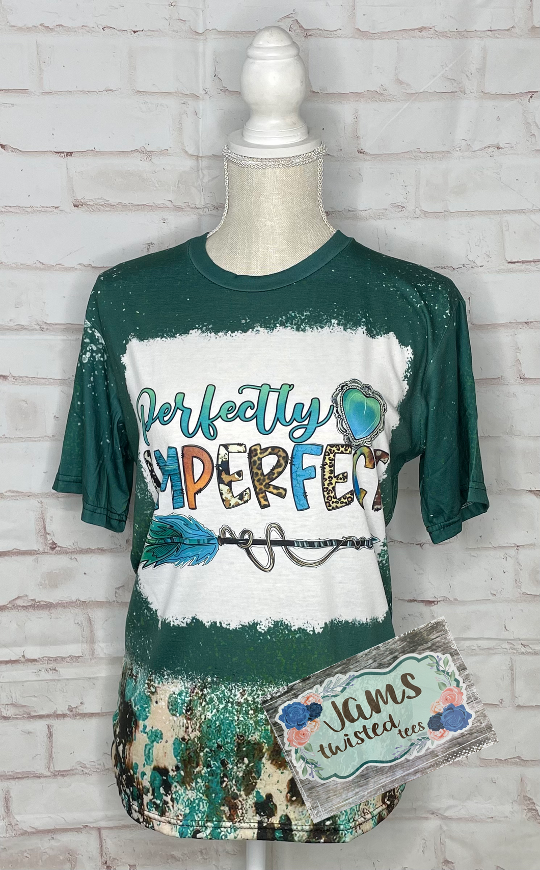 Perfectly Imperfect Polyester T-Shirt - Turquoise Ombré Leopard Rectangle