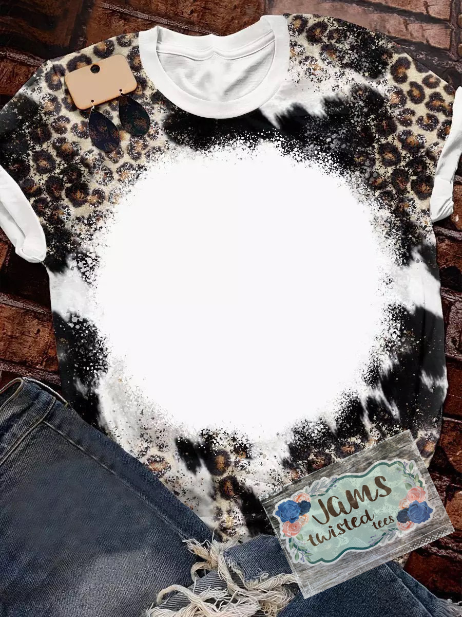 Polyester Bleach T-Shirt - Cowhide Leopard Circle