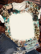 Load image into Gallery viewer, Polyester Bleach T-Shirt - Turquoise Leopard Square
