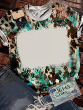 Load image into Gallery viewer, Polyester Bleach T-Shirt - Turquoise Leopard Rectangle
